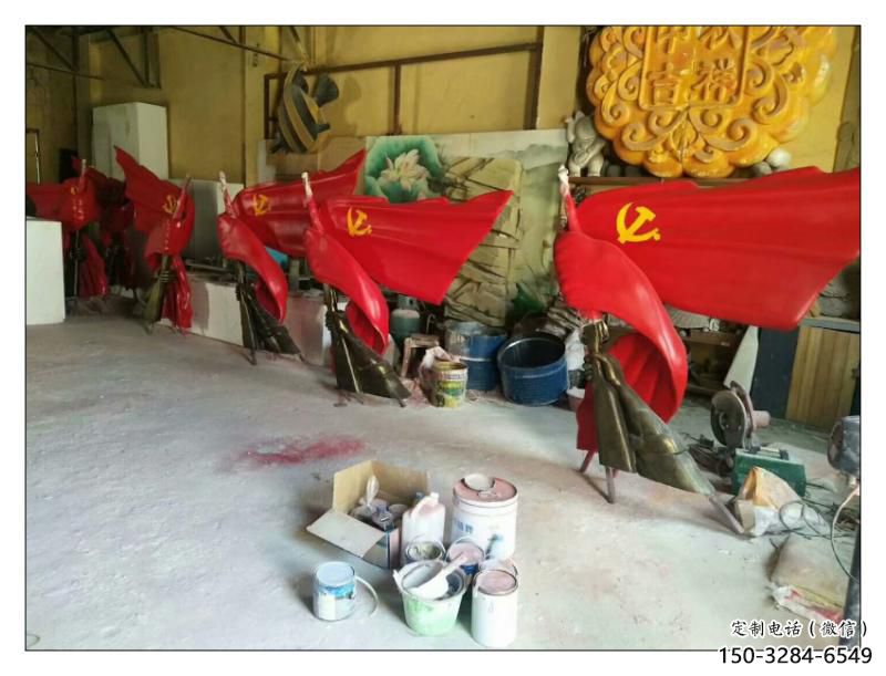 碑林園林國旗雕塑，噴漆黨建雕塑，烤漆形式