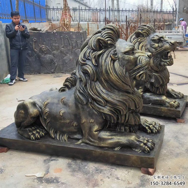 克拉瑪依大型趴獅雕塑，仿銅動物雕塑，玻璃鋼獅子雕塑制作