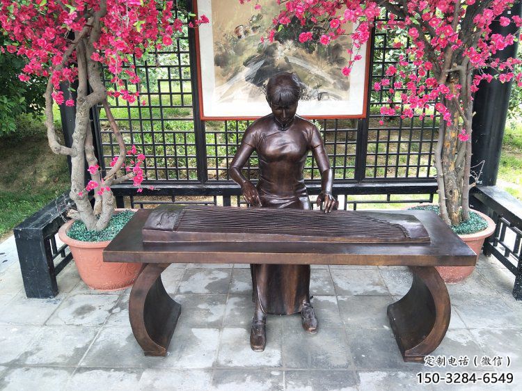 杭州彈古箏雕塑廠(chǎng)家，景觀概念，民俗人物雕塑通用